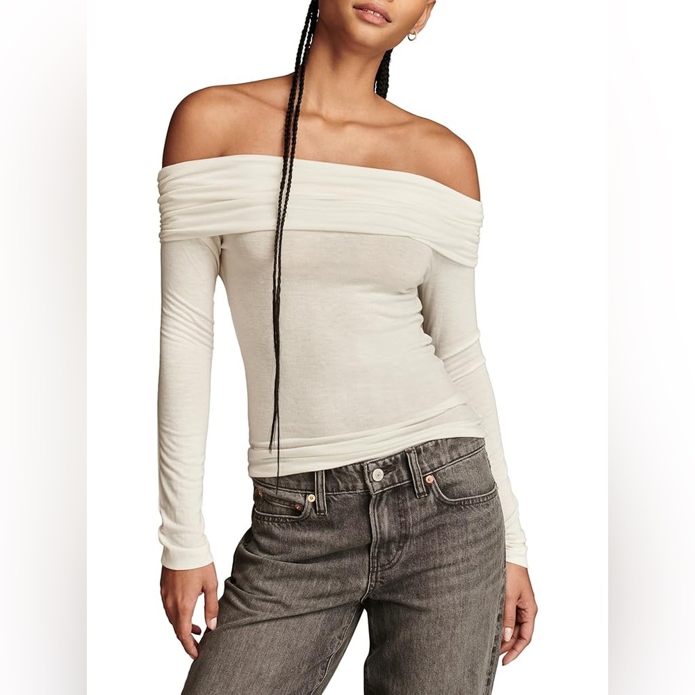 Sanctuary Cream Long Sleeve Off the Shoulder Cowl Neck Top Size XL‎